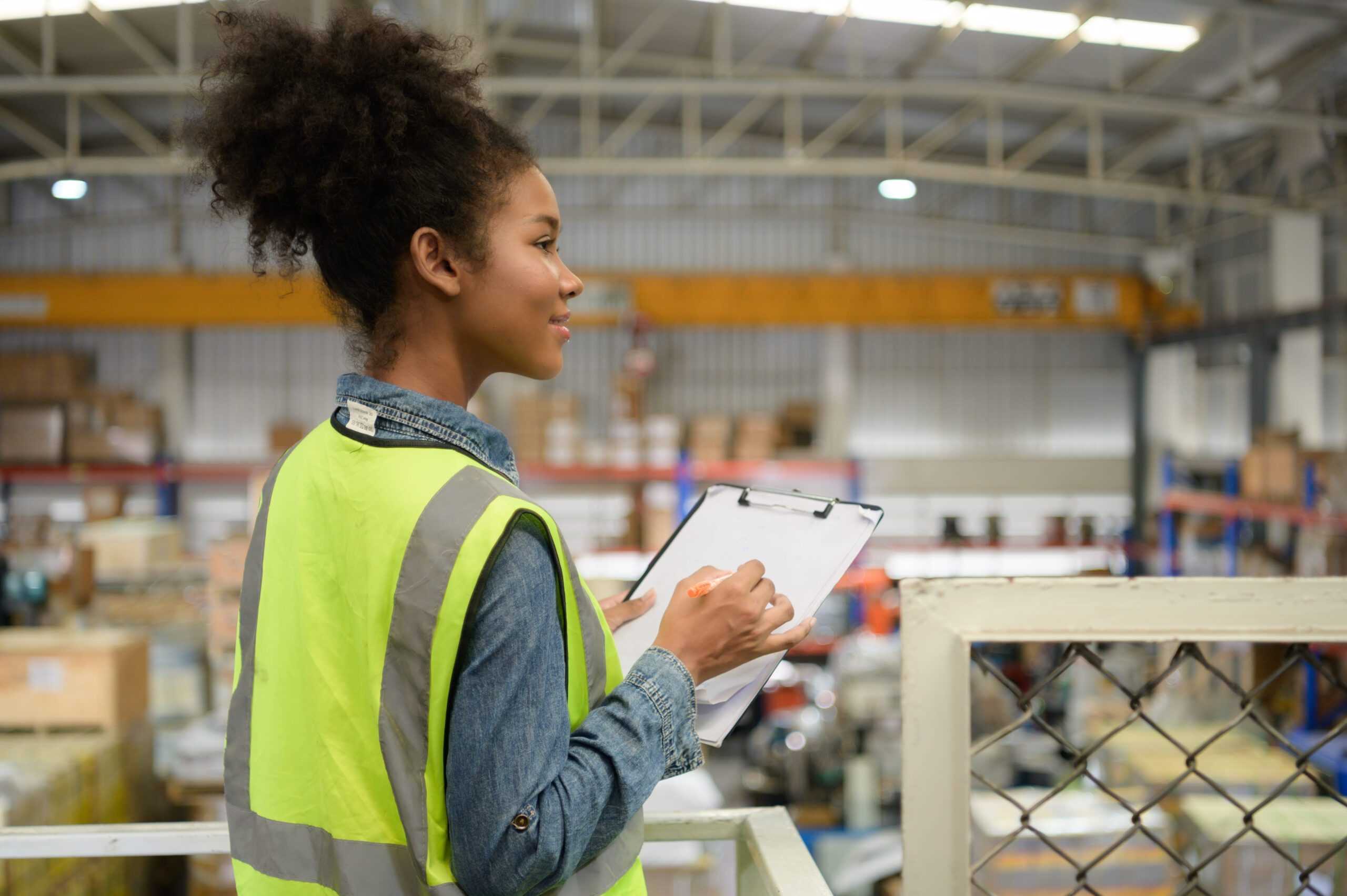 Warehouse worker performing safety check